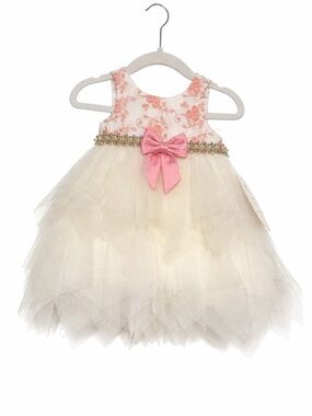 NWT American Princess Ivory Tulle Party Dress with Pink Floral Bodice and Bow